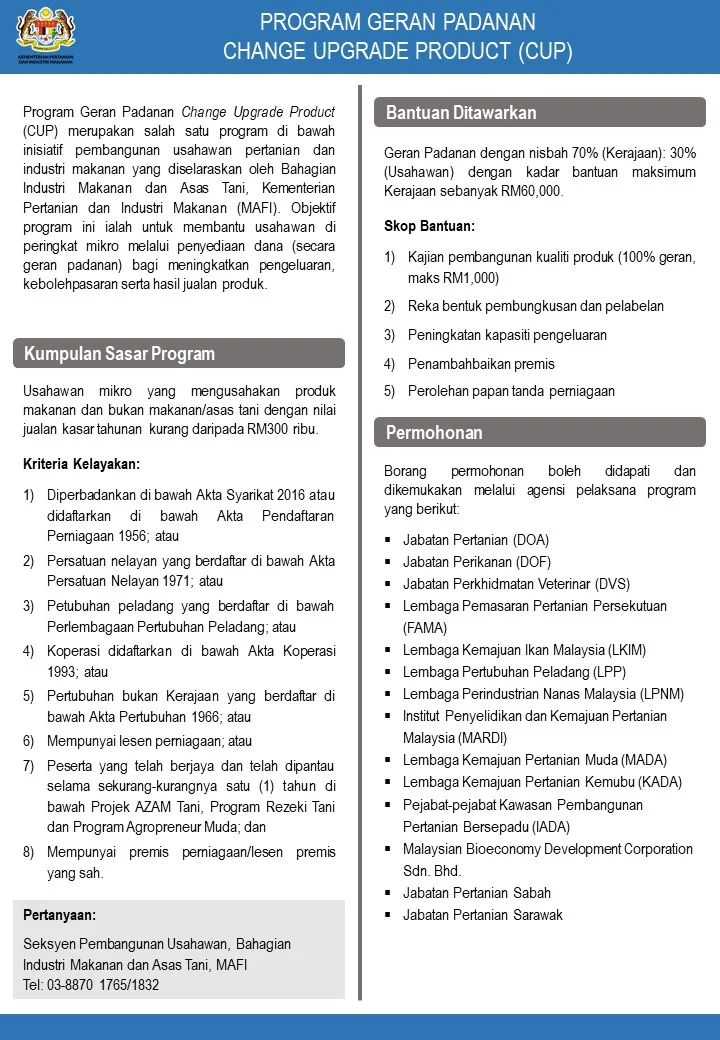 Program Geran Padanan Change Upgrade Product (CUP) – Portal ...